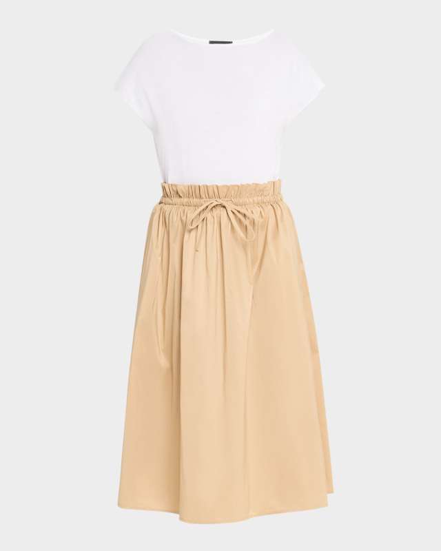 Boat-Neck Cotton Mixed Media Midi Dress
